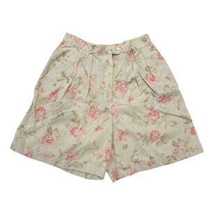 VTG Lauren Ralph Lauren Linen Pleated Shorts Floral Cottagecore Coquette Pink 6